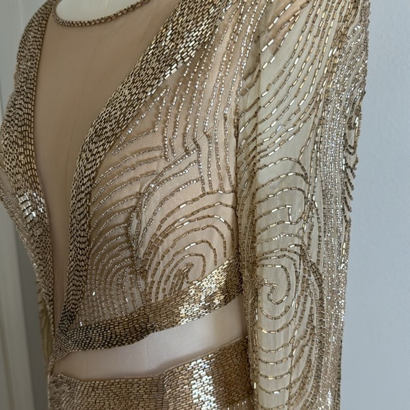VINTAGE Peak Evenings 100% Silk Hand Beaded Gown Dress size 6 4 Champagne - Picture 7 of 16